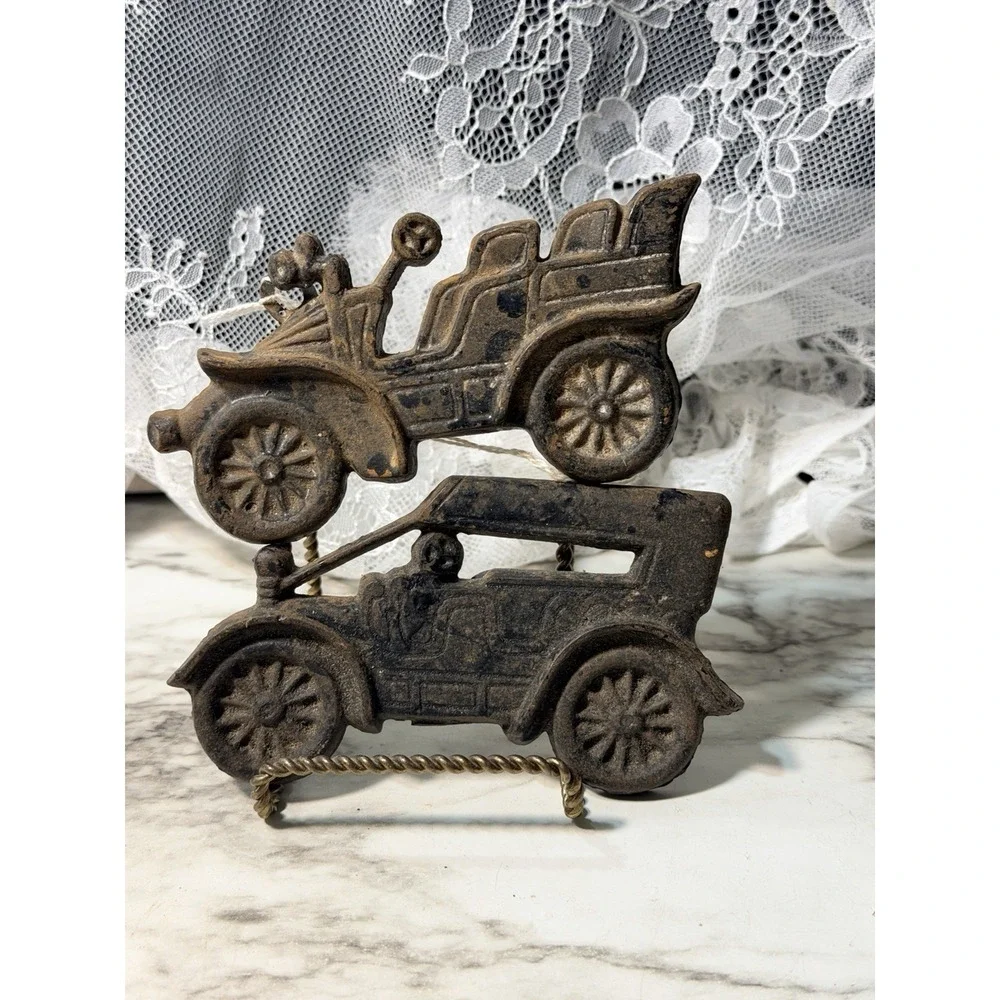 2~ CAST IRON WALL ART ANTIQUE CARS 4.5